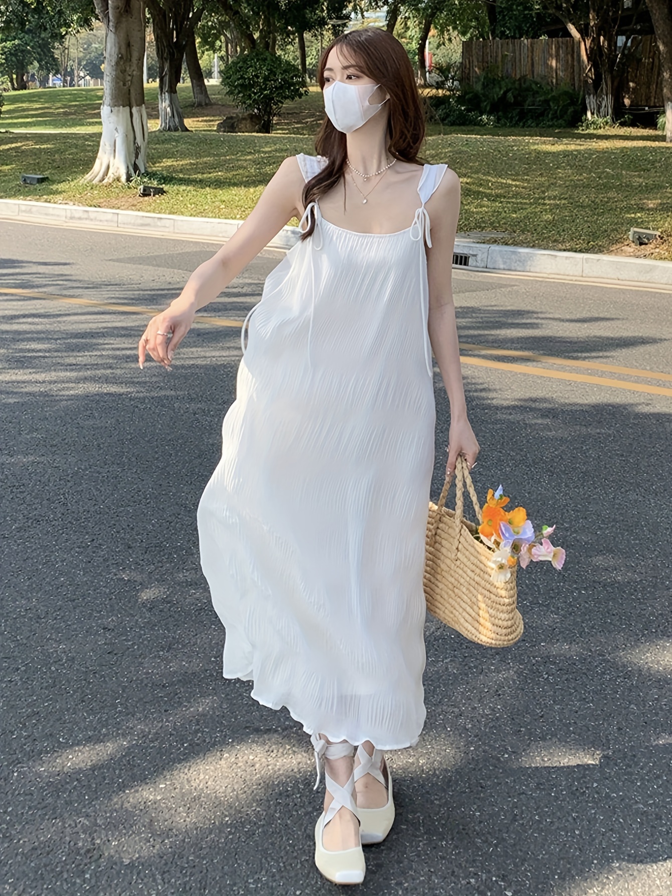 Women's Casual Solid Spaghetti Dress, Summer Sleeveless Vacation Mini Strap  Dresses, Women's Clothing