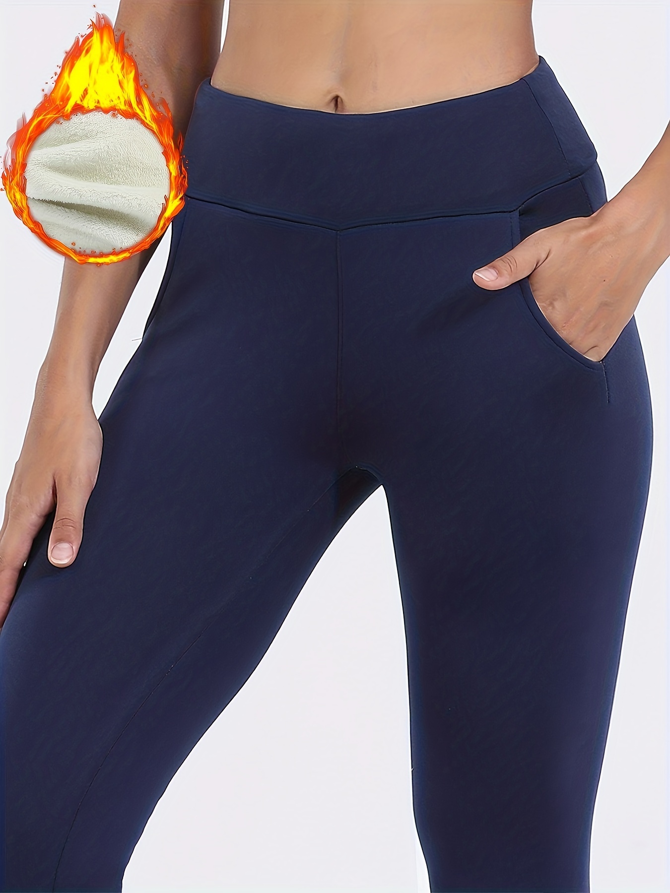 Women's Black Thermal Yoga Pants with Slimming Side Pockets - Stretchy and  Comfortable Activewear for Running and Fitness