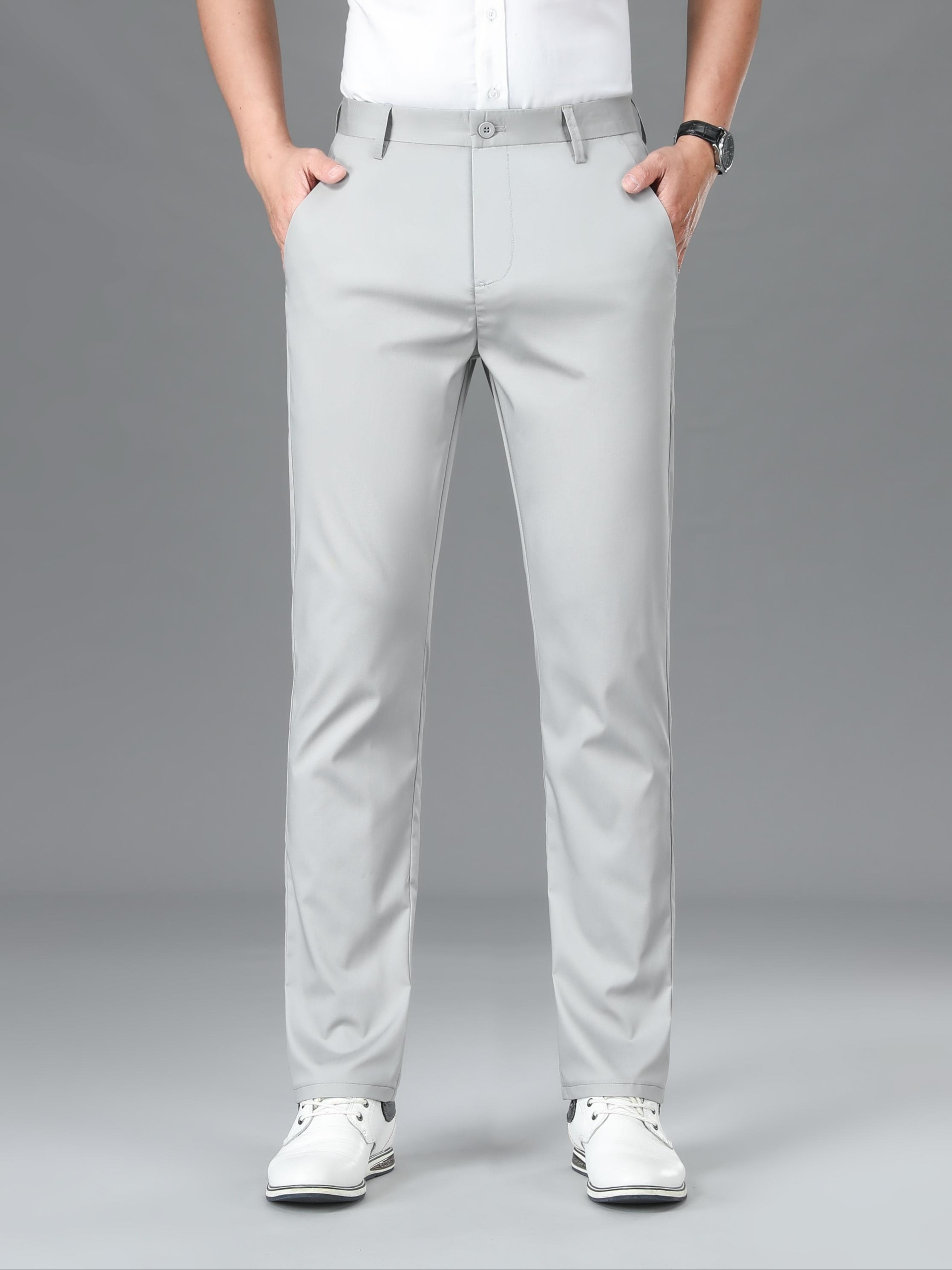 Men's Comfy Straight Leg Trousers Relaxed Fit Pants Business - Temu