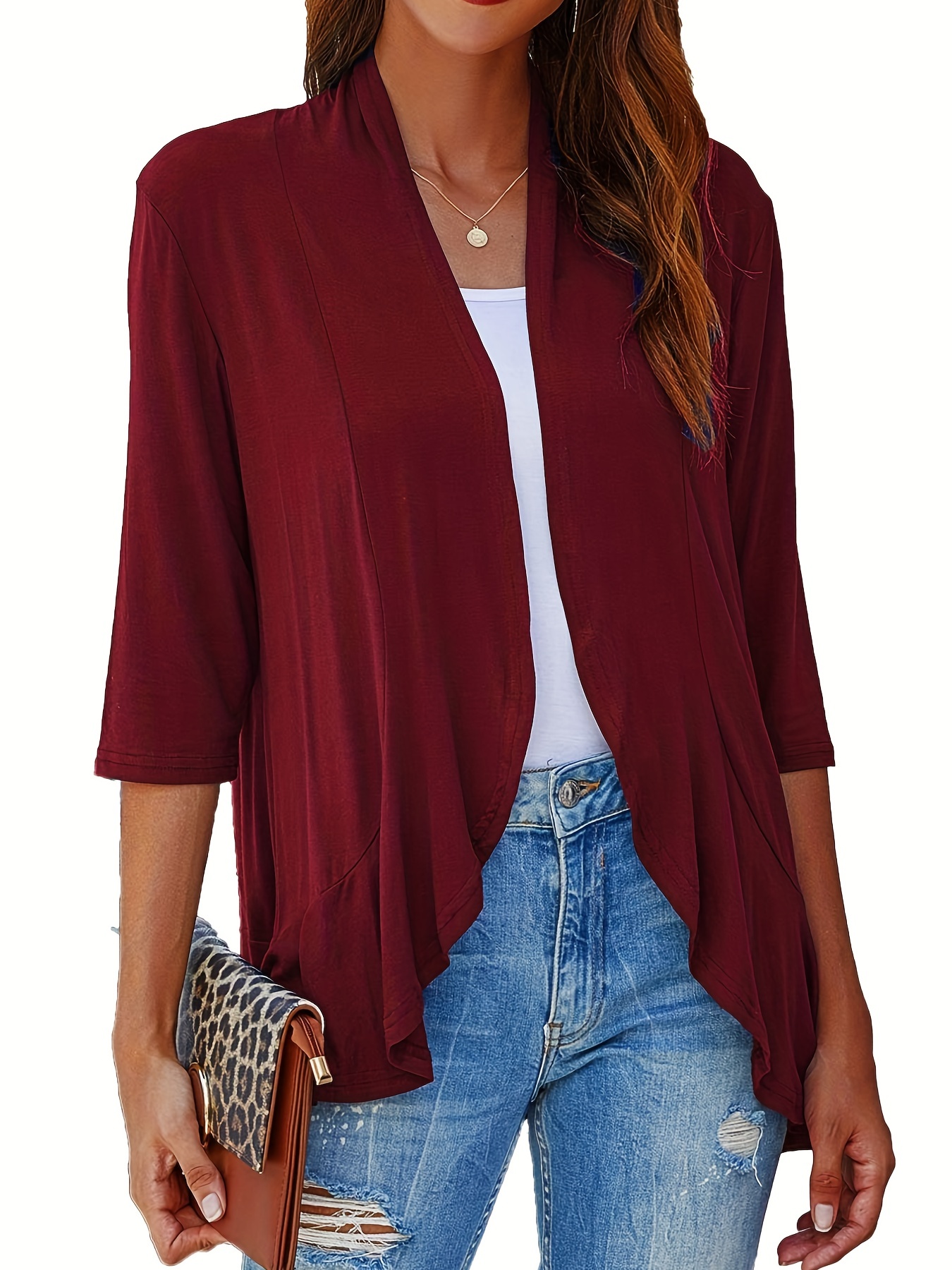 Plus Size Solid Velvet Cardigan Casual Open Front Long - Temu