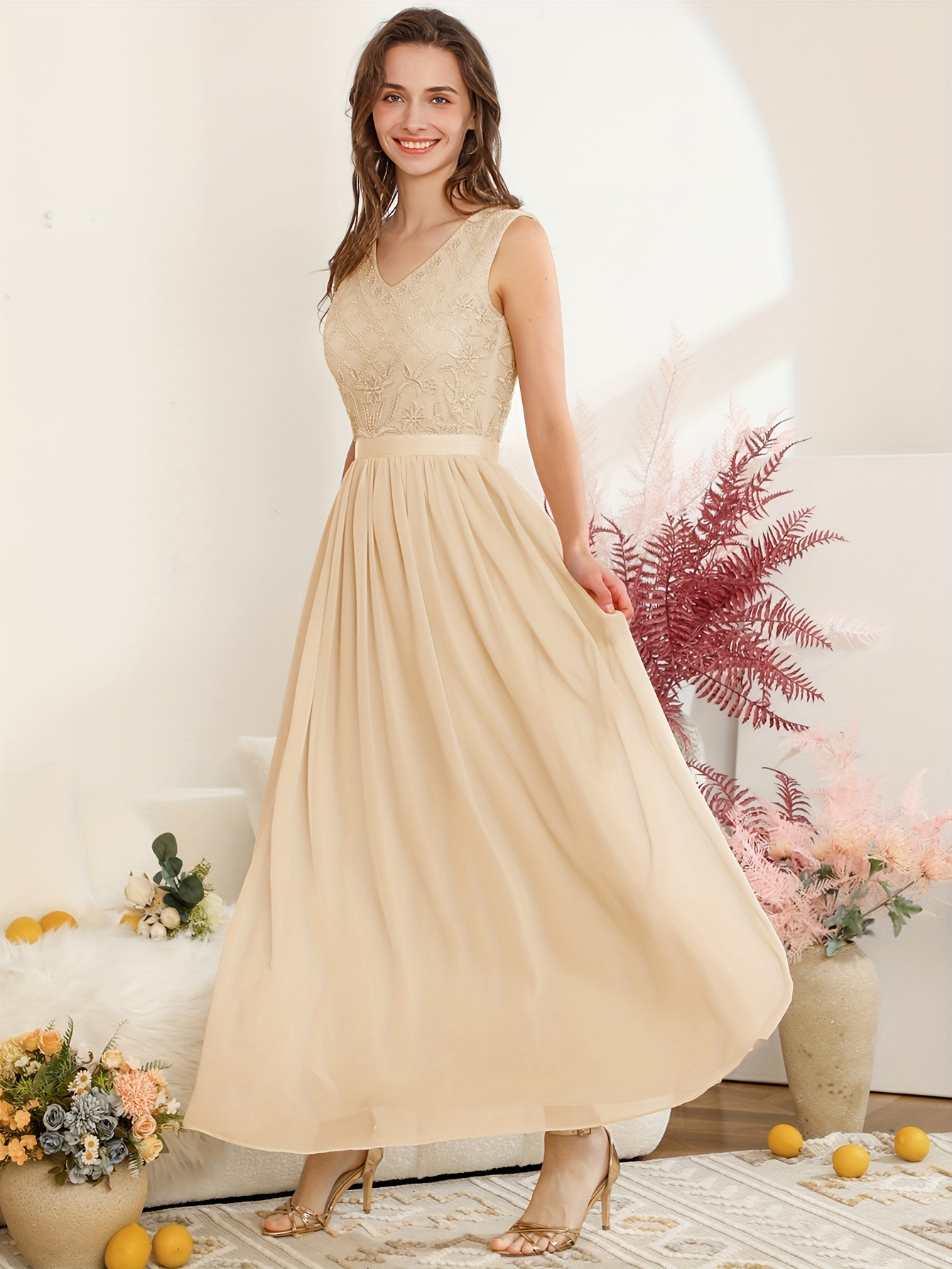 Bubble Sleeve Georgette V Neck Wedding Dress Temu