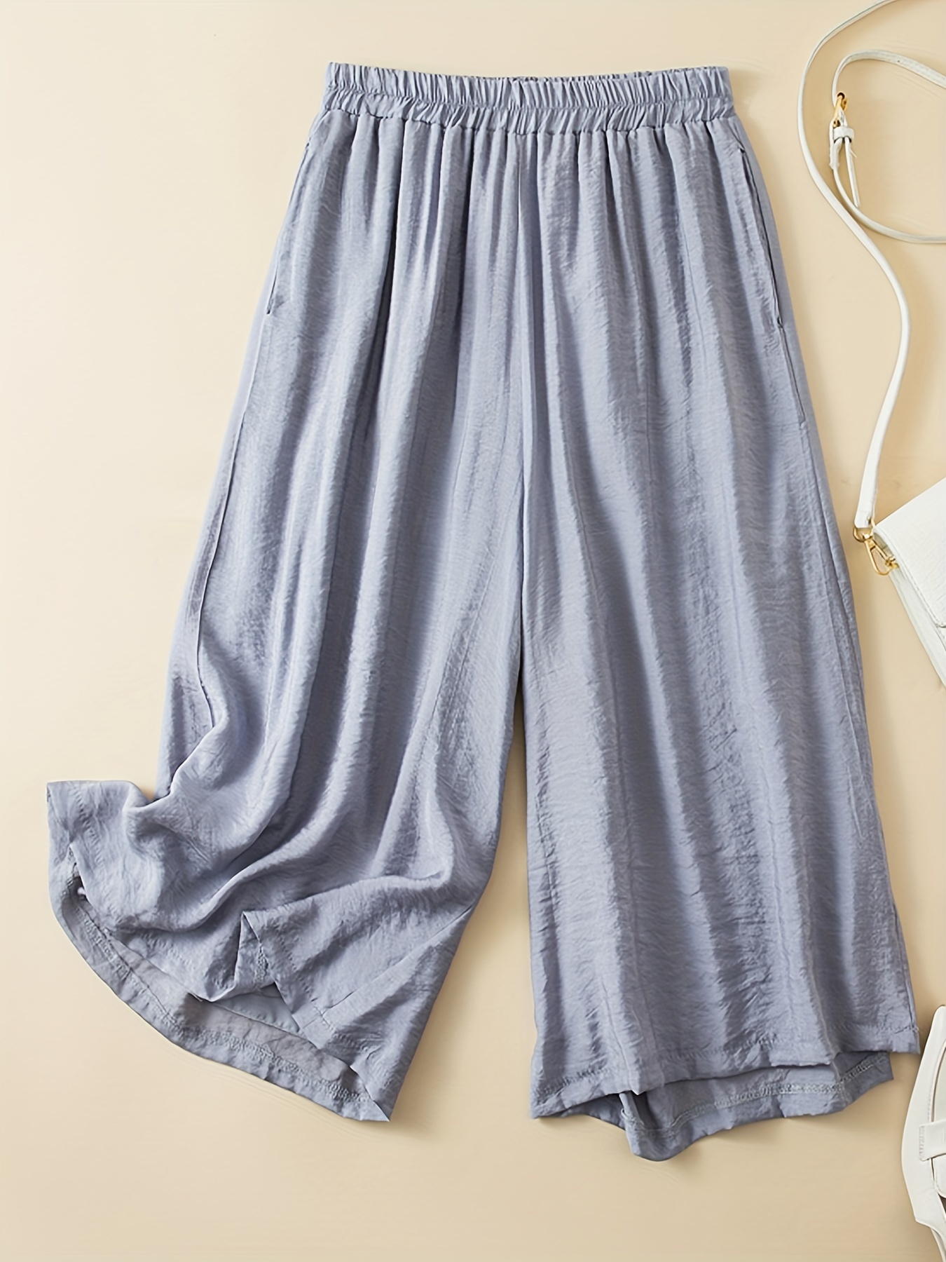 Wide Leg Capri Pants, Loose Casual Drawstring Waist Pants, Women's Clothing