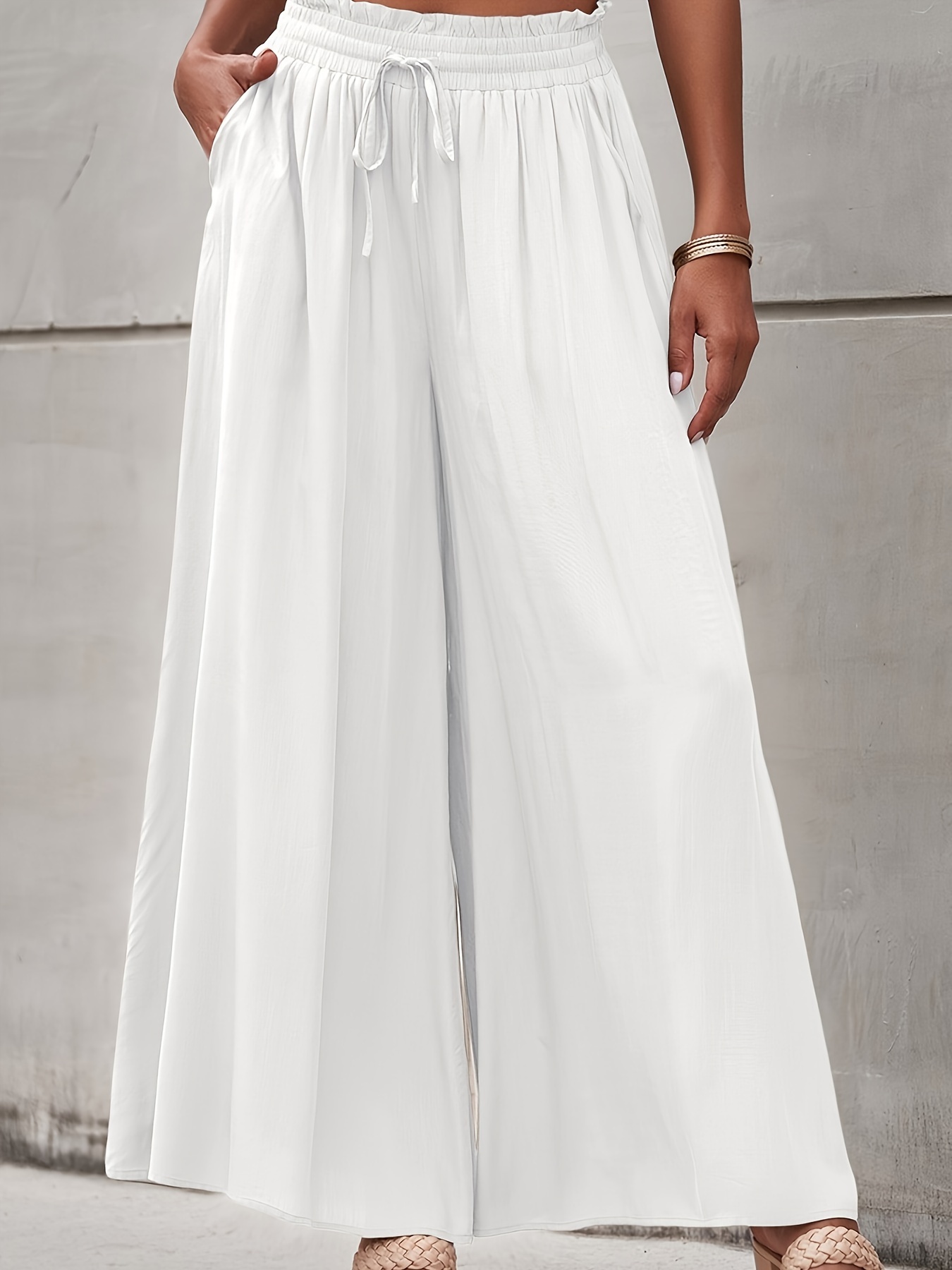 White Wide Leg Pants With Slit Detail Online Shopping