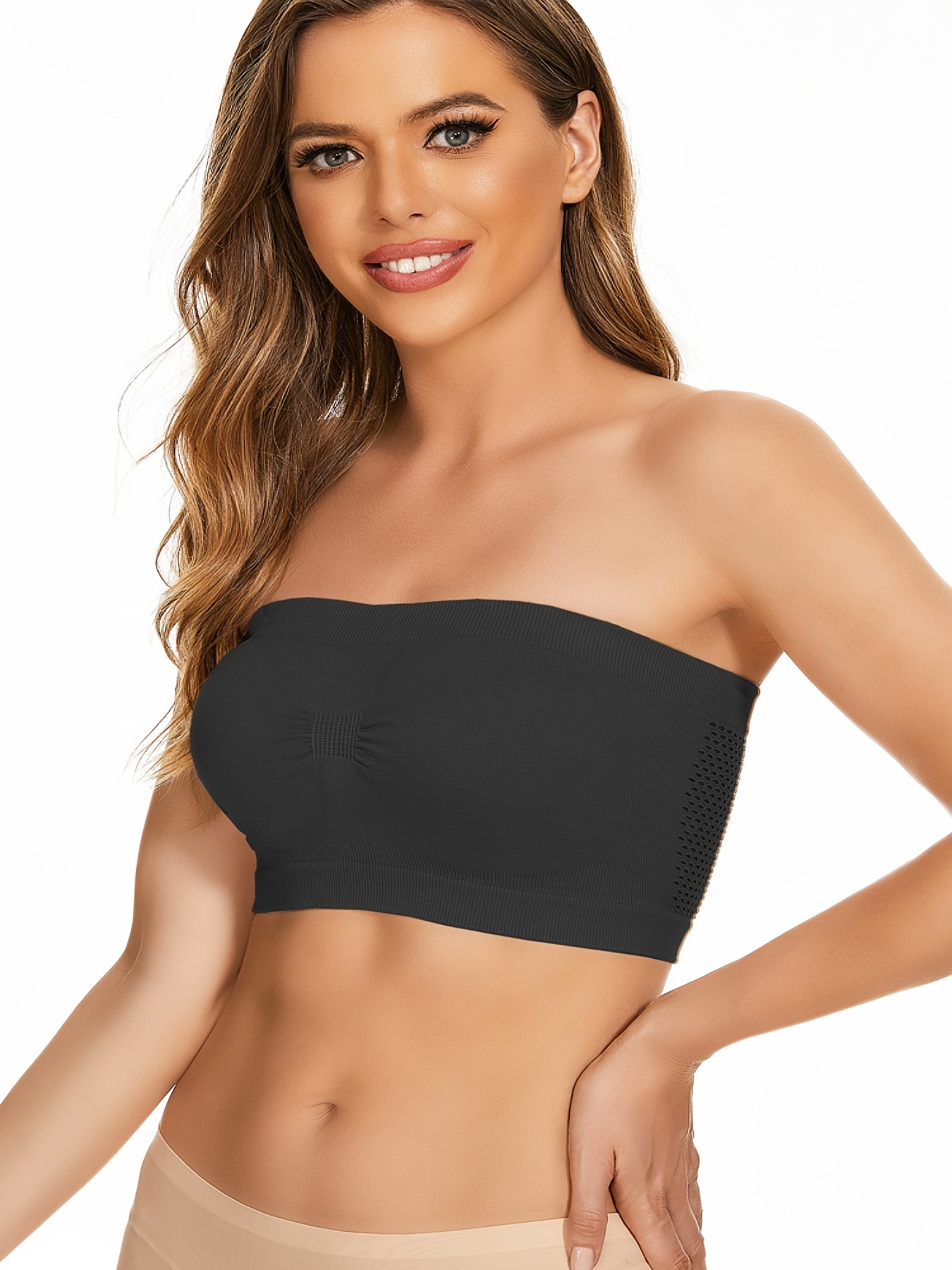 Women's Padded Bandeau Sports Tube Top Bra Strapless Wireless Solid  Seamless Yoga Workout Bralette