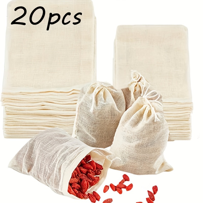 Reusable Drawstring Cotton Soup Bags Straining Herbs Bags Coffee Tea Brew  Bags Soup Gravy Broth Stew Bags;Reusable Drawstring Cotton Soup Bags