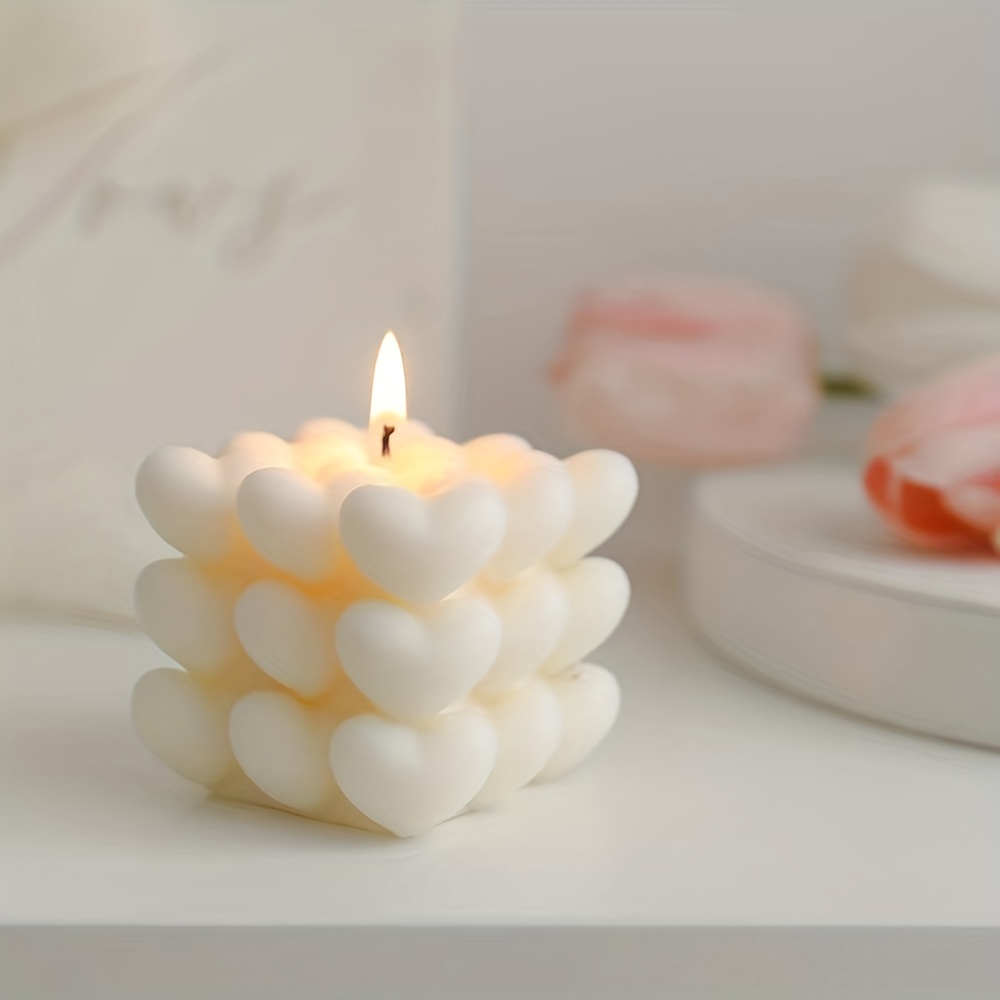 1 pc Scented Bubble Cube Candles for Home, Soy Wax Aromatherapy Candle,  Aesthetic Room Decor Cute Danish Pastel small Decorative Shaped Candles  Gifts - Freesia(White)