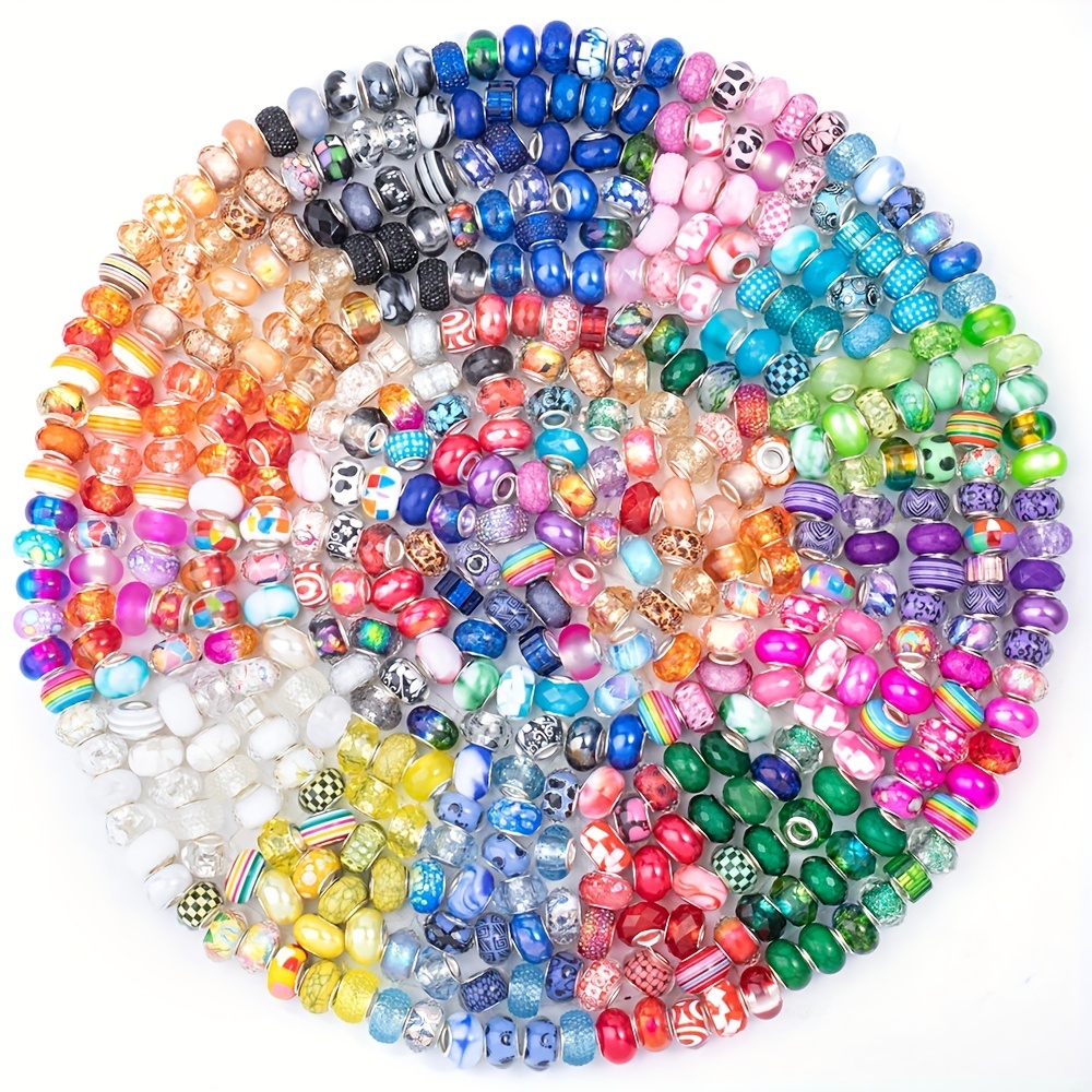 Mixed Color Large Hole Glass Beads Mixed Color Silvery - Temu