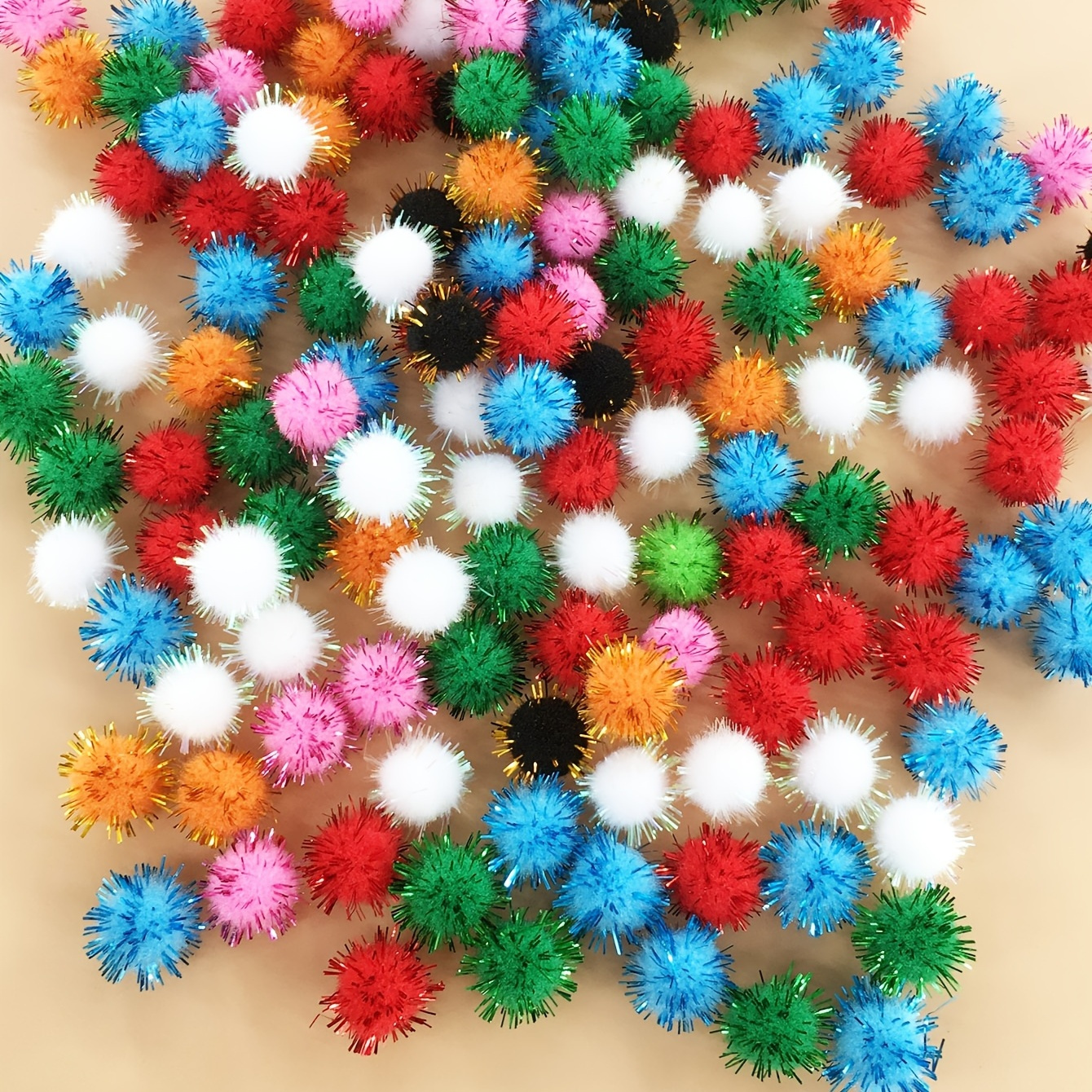 200pcs Assorted Sparkle Glitter Pom Poms Balls for Arts Craft Kids
