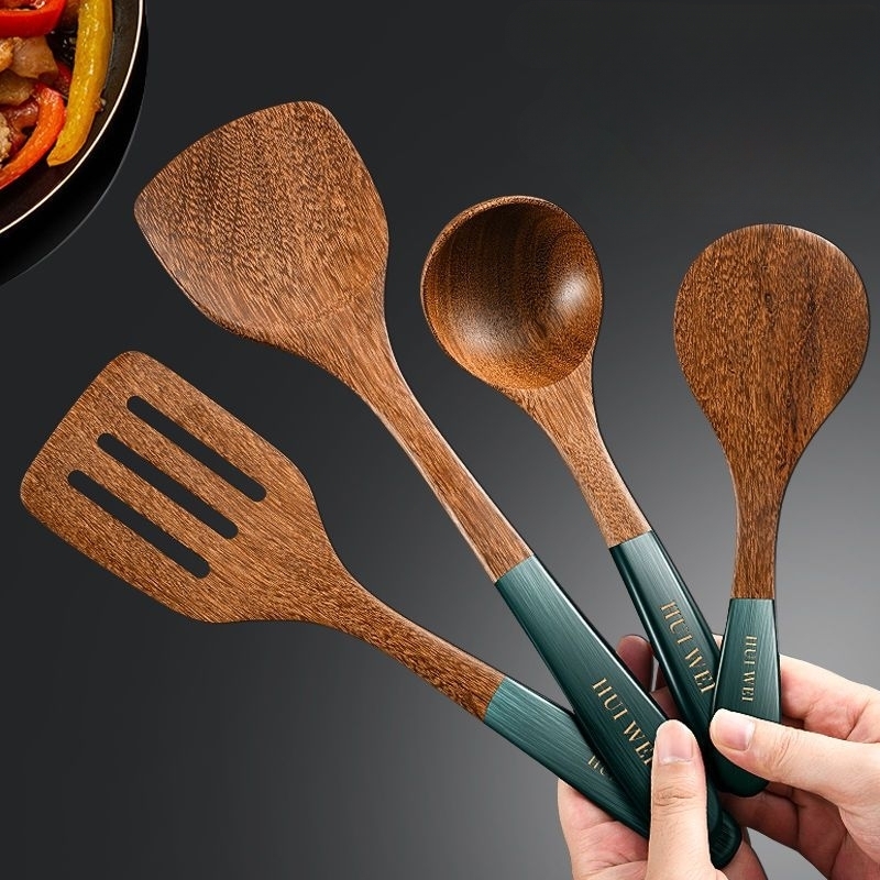 Ensemble d'ustensiles de cuisine en bois, cuillères en bois pour la  cuisine, bois de teck naturel, pots antiadhésifs, ensemble de spatules de  cuisine, cadeau de cuisine - AliExpress