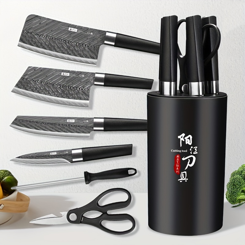 LUCENTEE - Juego de cuchillos de cocina de 17 piezas, utensilios de cocina  con cuchillos para carne, cuchillos para tallar para cocina, juego de