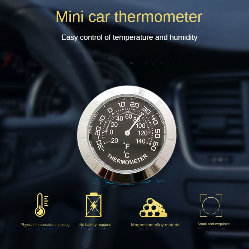 GRJIRAC Auto Car Vehicle Thermometer/Hygrometer Clock Mini Small Classic  Dashboard Thermometer Car Cool Decoration Metal Alloy 