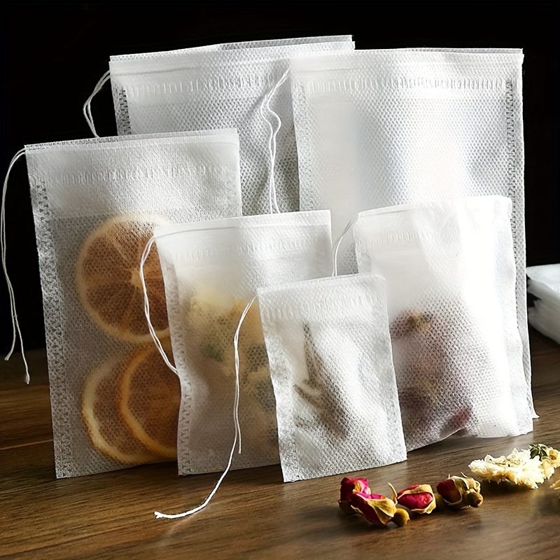 100 bolsas de té desechables para té de hojas sueltas, bolsas de filtro de  té biodegradables con cordón, bolsas de té vacías de fibra de maíz para té