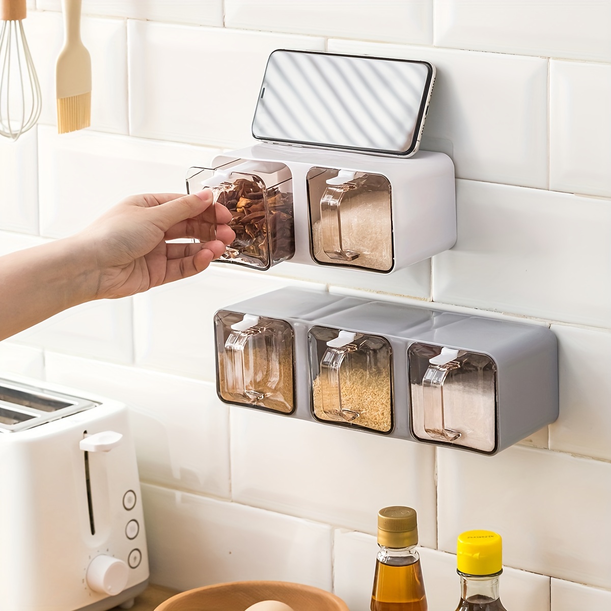 ECOCO Wall Mount Spice Rack Organizer Sugar Bowl Salt Shaker