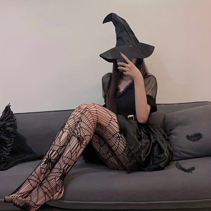2 Pair Halloween Spider Tights Suit Witch Black Fishnet Tights Spiderweb  Tights Stockings Spider Gothic Long Lace Gloves for Women Halloween  Costume