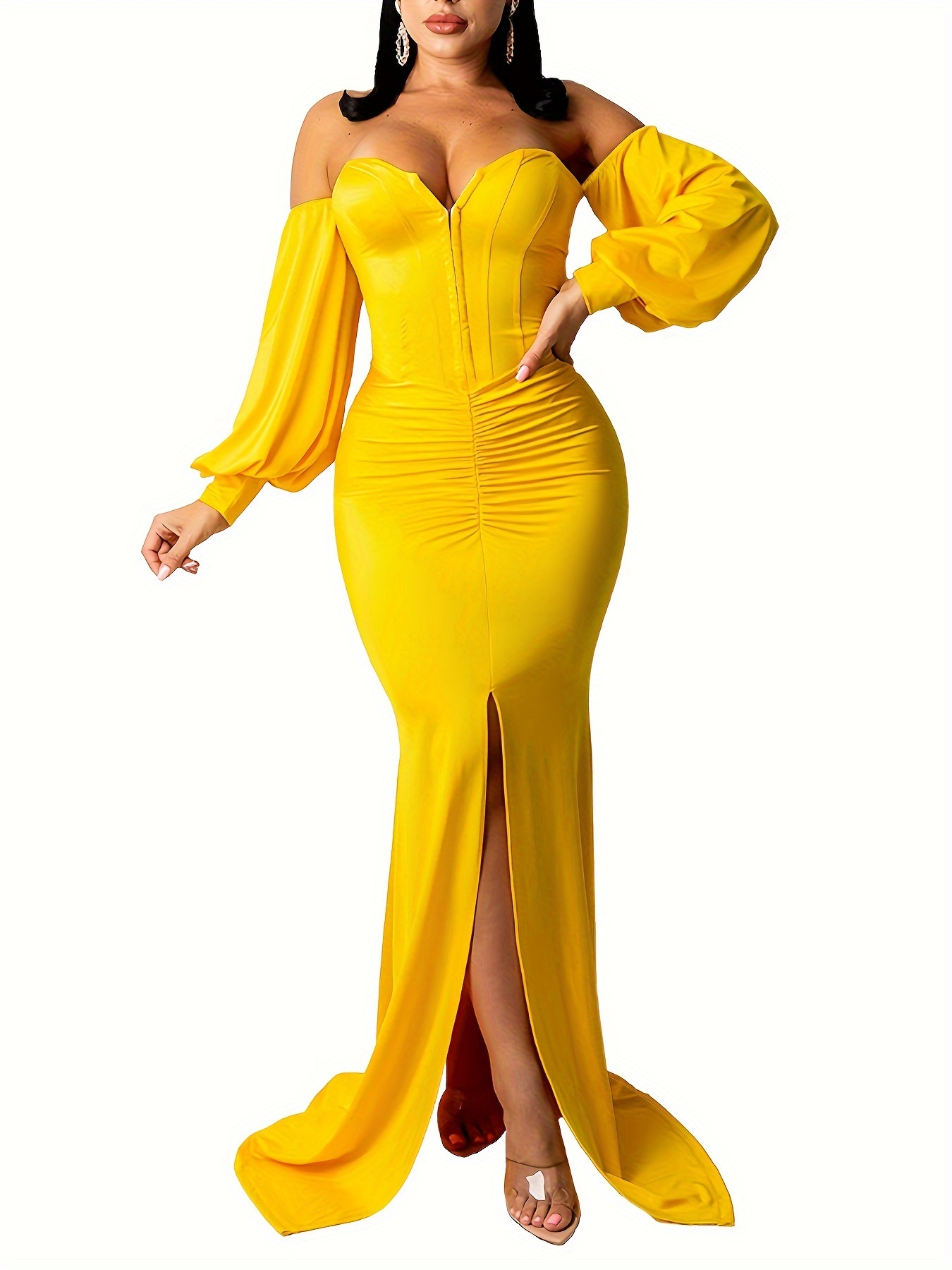 Women Bodycon Long Sleeve Sexy V-Neck Maxi Long Dress Club Cocktail Midi  Dress