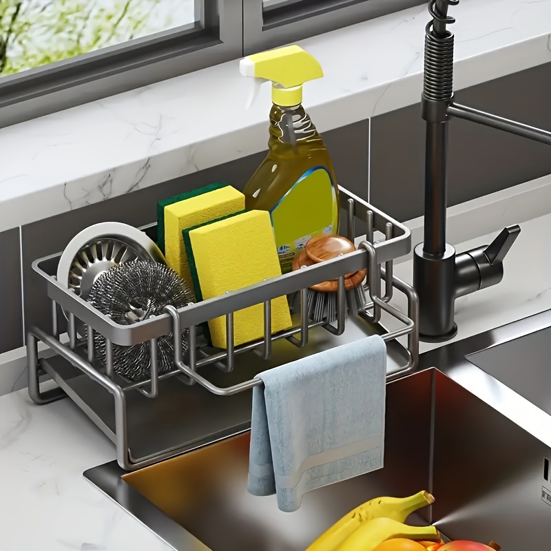 Source Sink Caddy, Kitchen Sink Organizer, Sponge Holder Stainless Steel  Kitchen Caddy Kitchen Sink with Removable Drain Pan on m.