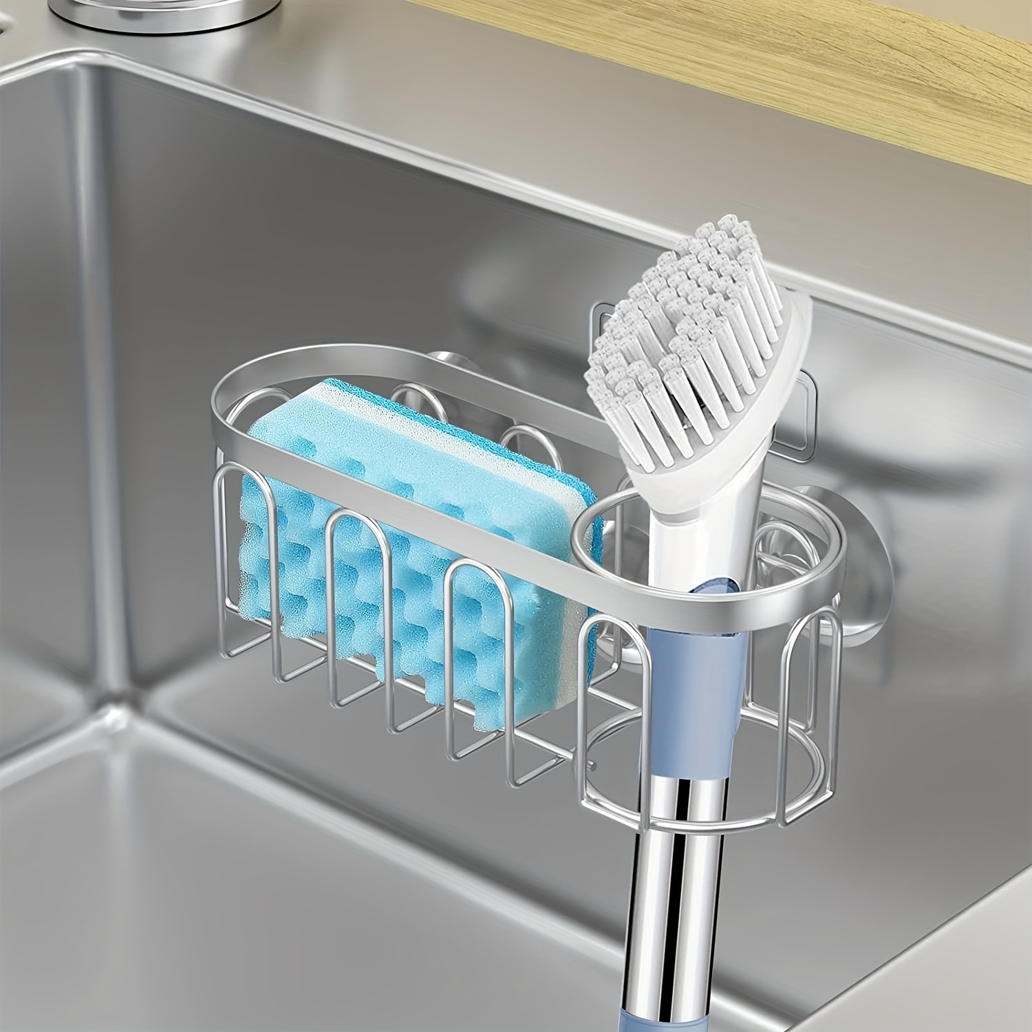 HUMUTA 3 in 1 sponge holder for kitchen sink, stainless steel in sink sponge  caddy/organizer