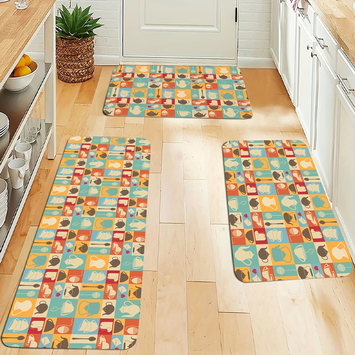 1pc Tapis De Sol Imprimé Feuille Pour Cuisine Buanderie - Temu France