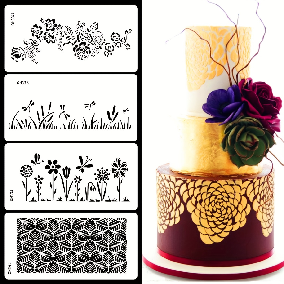 3PCS Cake Stencils Decorating Buttercream, Stencils for Cake Decorating,  Lace Cake Stencils & Templates for Wedding & Birthday Cake Decor,Square 