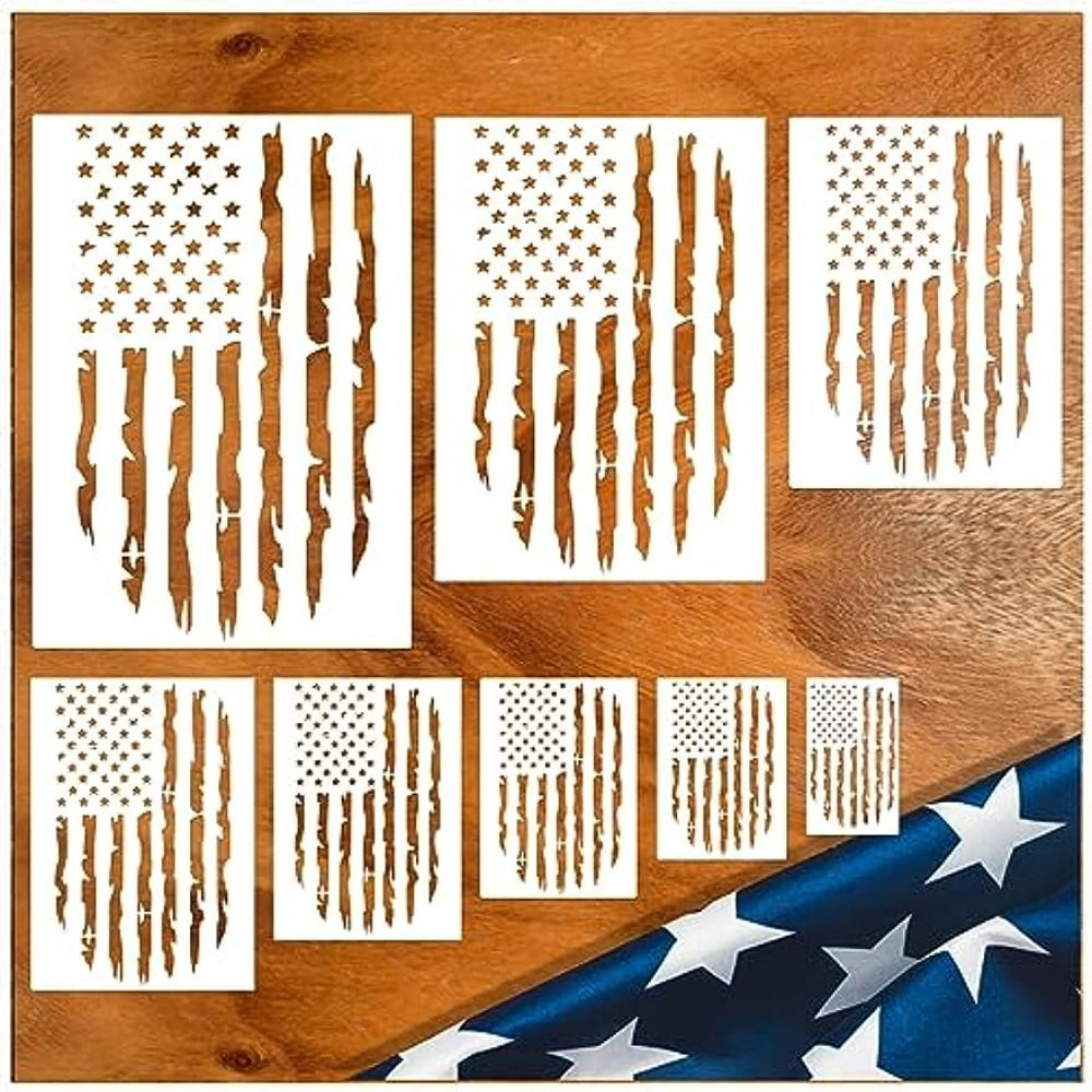 50 Stars Stencil Template - Reusable Memorial Day Stencil of American Flag 50 Stars Pattern Stencil for President's Day Decorations Painting Wood & Wa