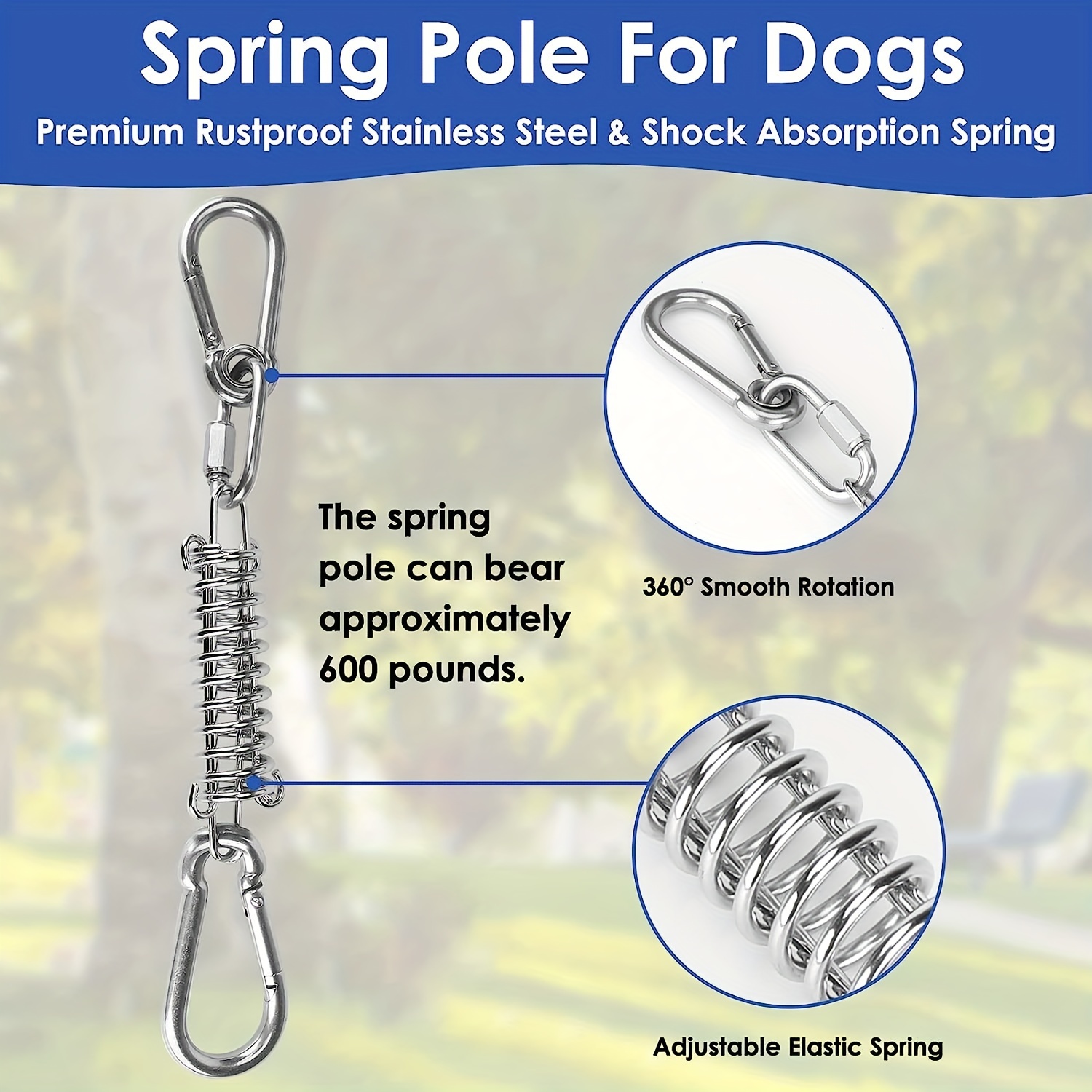 Filhome Dog Rope Toy, Spring Pole Dog Rope Toys Chew Proof Bungee Tug Toy  for Tug of War with Spring Pole Kit and 16ft Rope, Hanging Exercise Rope  for