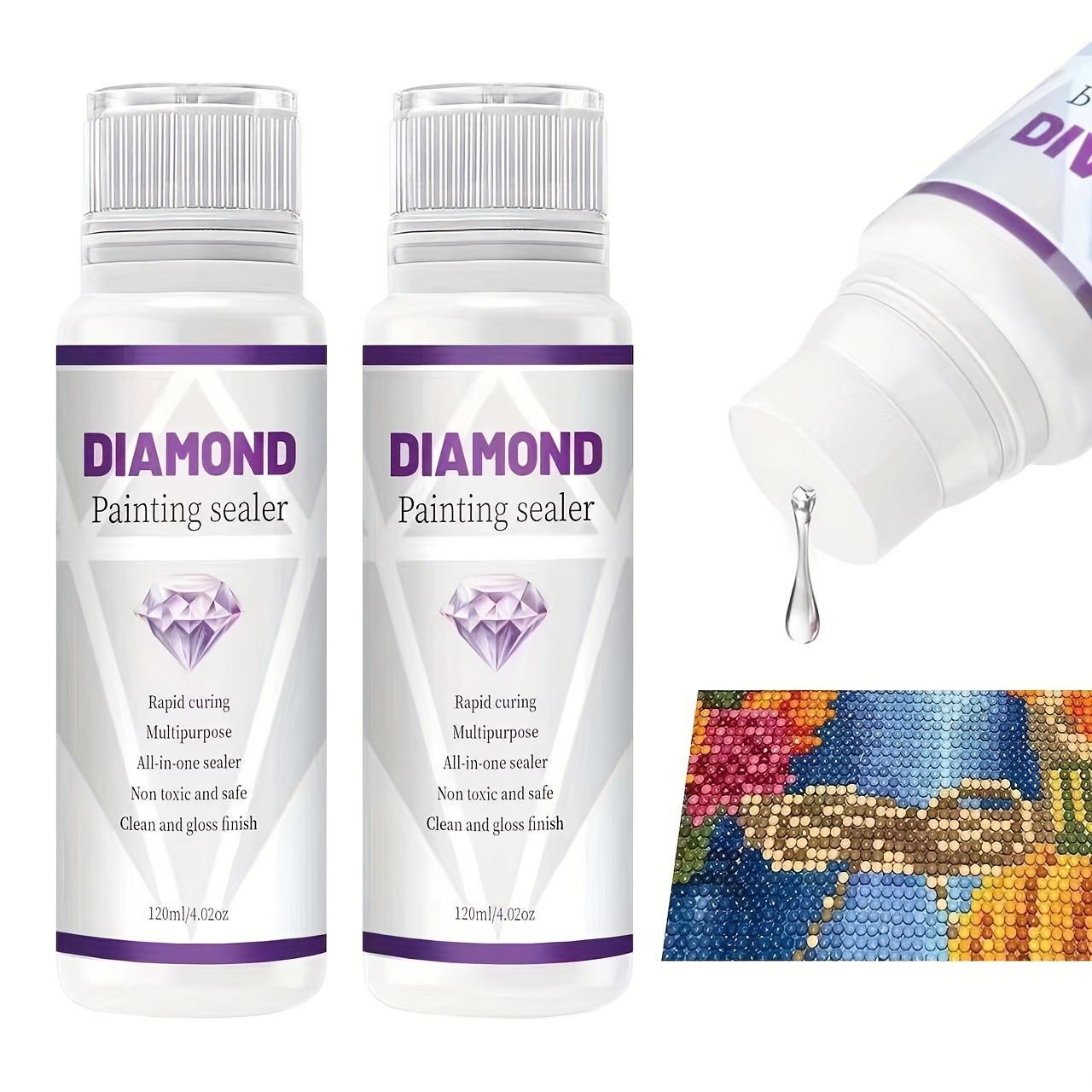  Sellador de pintura de diamante de 8.1 fl oz/8 onzas con  cepillo de silicona, sellador de arte de diamante 5D, efecto de brillo  permanente para proteger la pintura de diamantes y