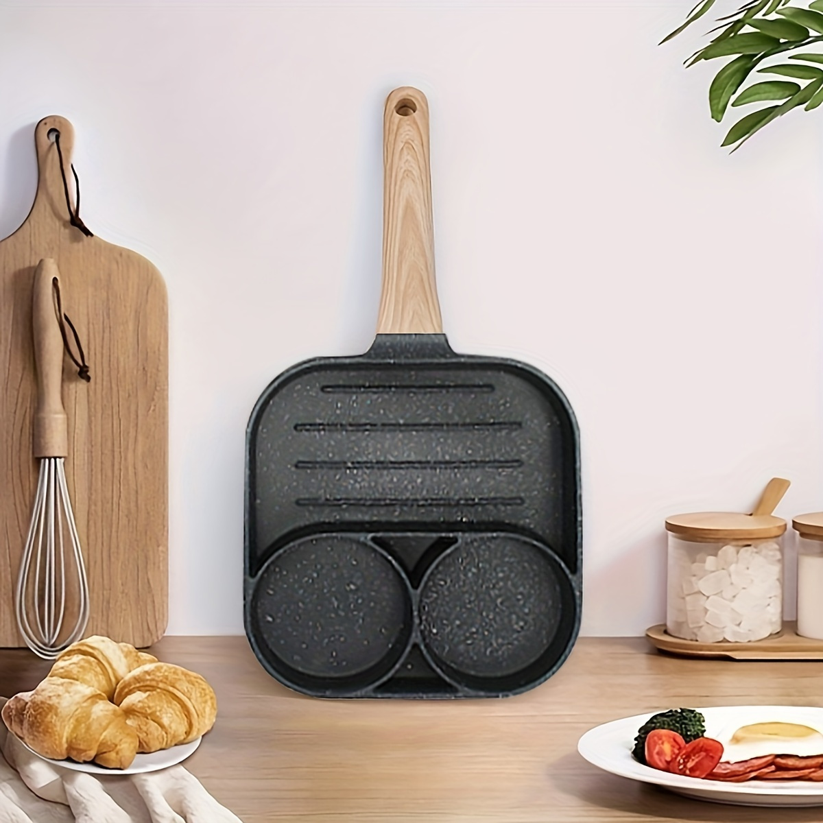 Divided Frying Grill Pan Fried Pan Cleaning Sectional Skillet