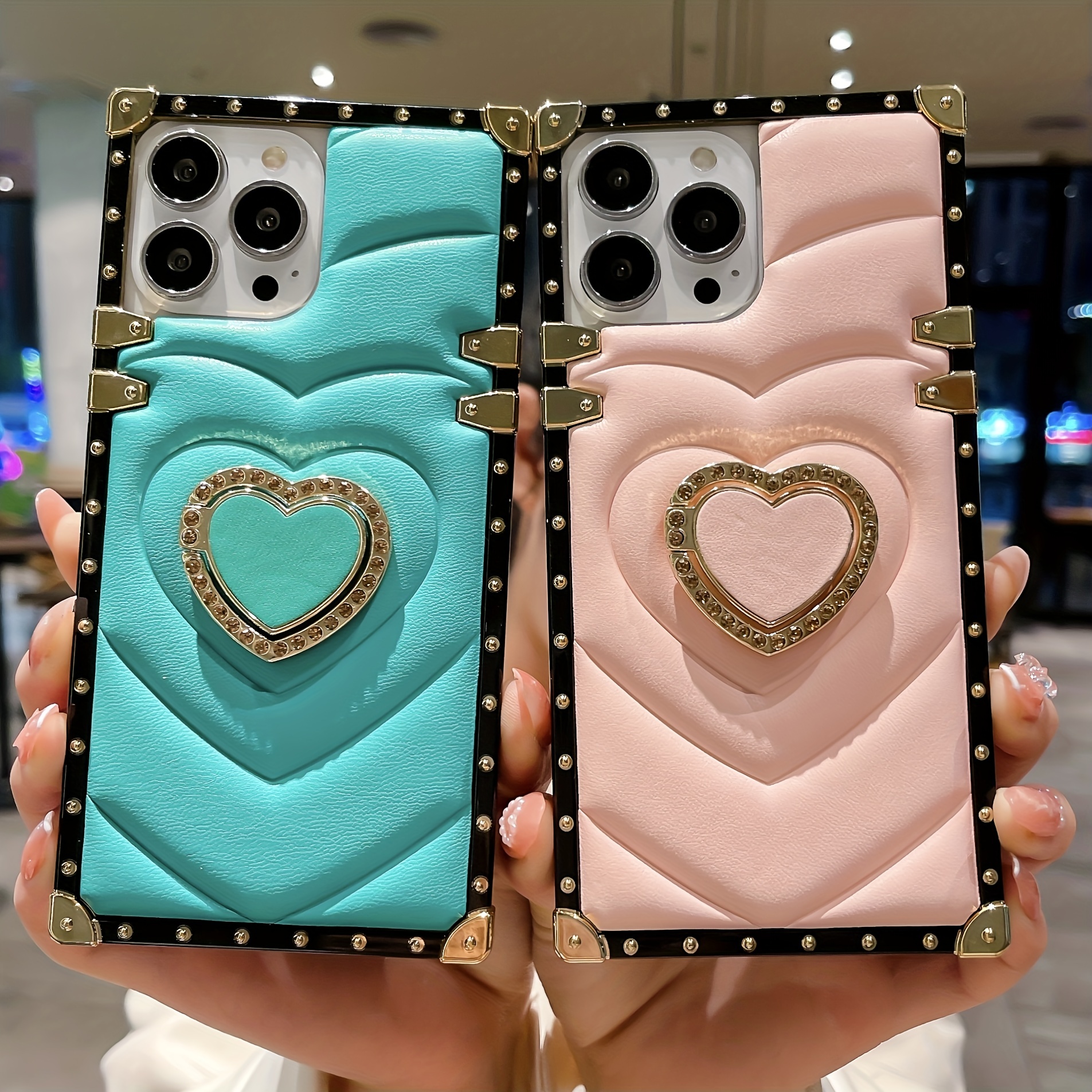 Brown 3D Square Cube Plating Cute Phone Cases For iPhone 14 13 12