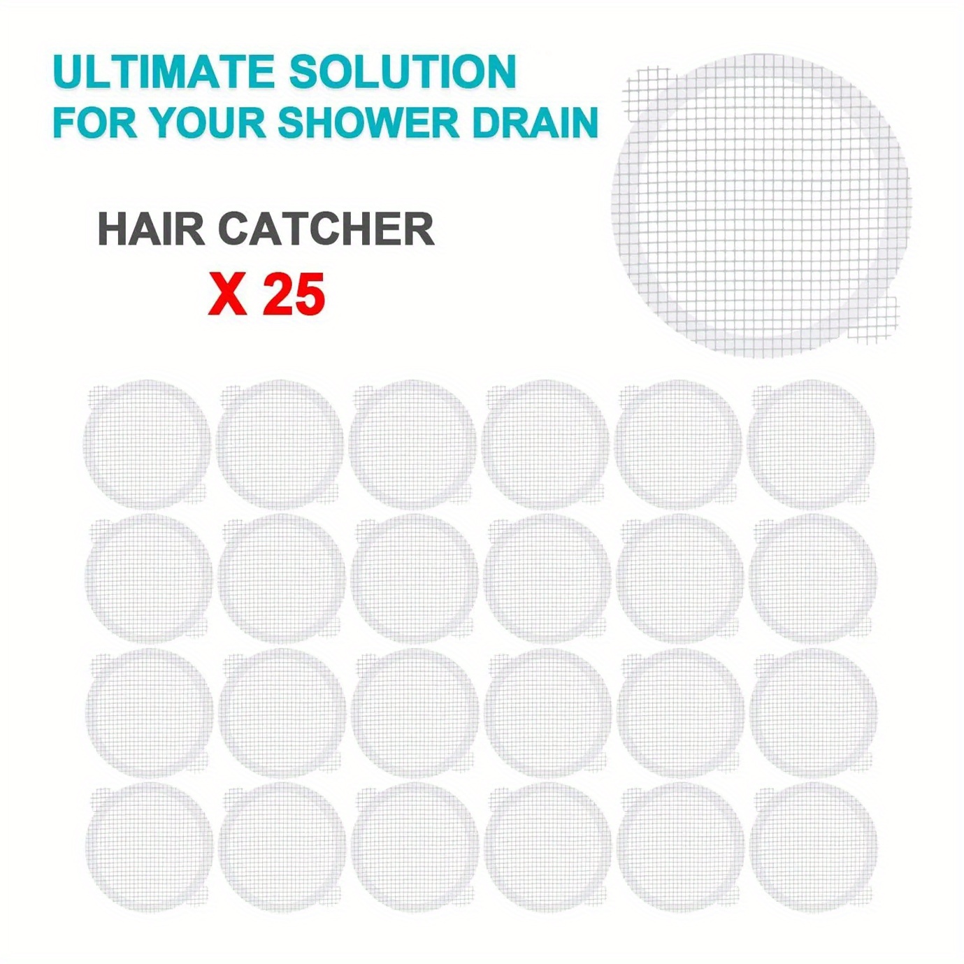 25 Pack, Disposable Shower Drain Hair Catcher Mesh Stickers