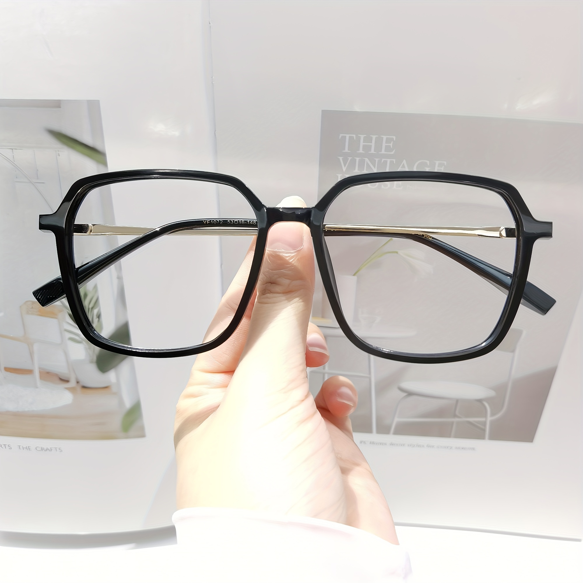 Oversized Square Cat Eye Glasses Vintage Clear Lens Print Frame Eyeglasses  Frame Length Wide High (hard Box) Pc Lenses - Temu