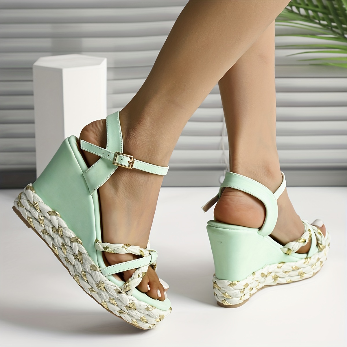 Women's Floral Pattern Wedge Sandals, Open Toe Platform Ankle Strap  Sandals, Women's Footwear