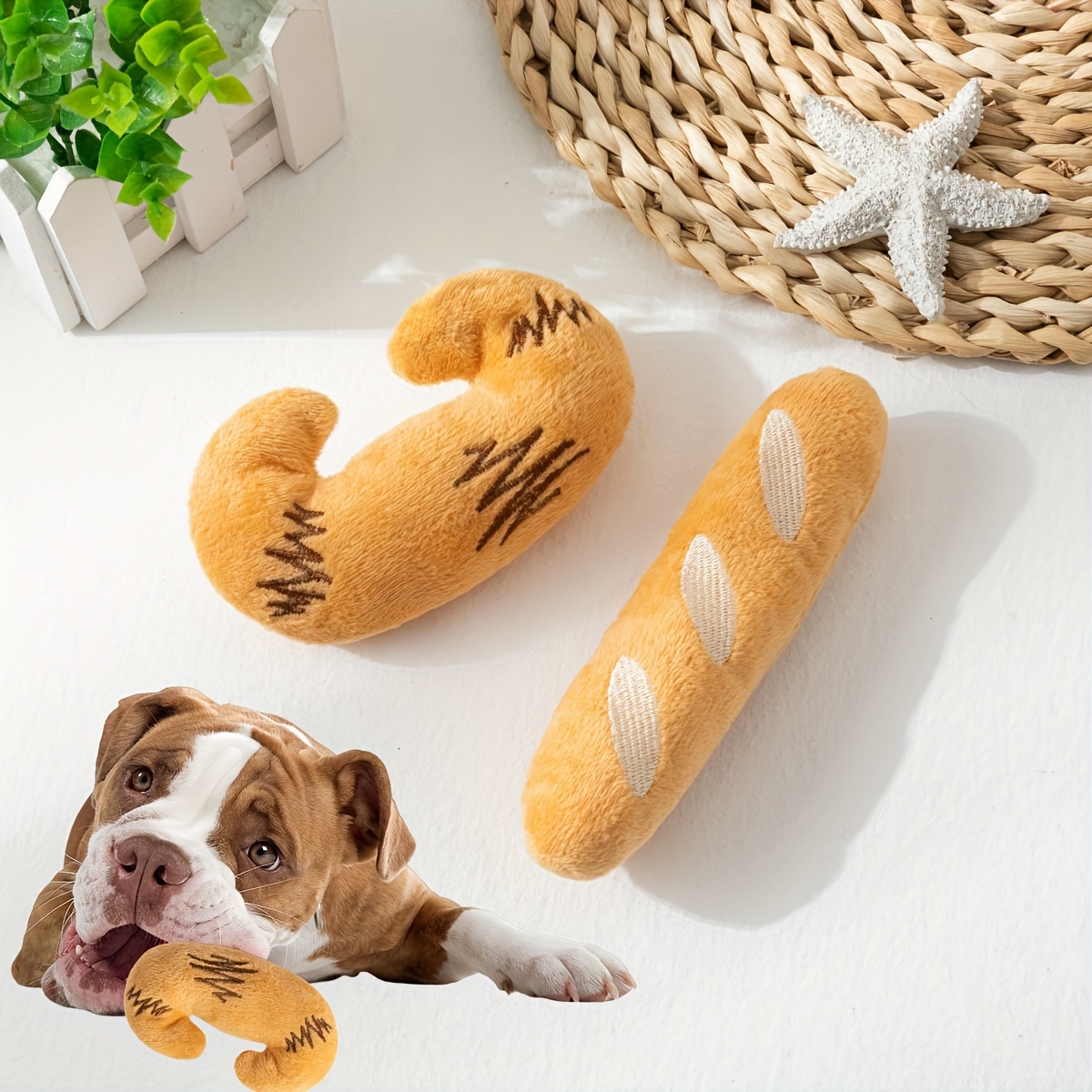 Cute Training Squeaky Plush Soft Croissant Bread Shaped Crinkly Chew Toy  Squeaker Bite Toys Sniffing Dog Toys CROISSANT BREAD 