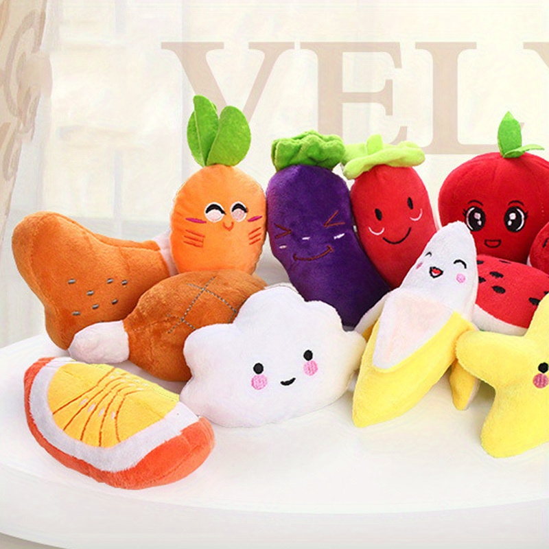 UEETEK Squeaky Dog Toys for Small Dogs Fruits and Vegetables Plush Puppy  Dog Toys (A pack of 5)
