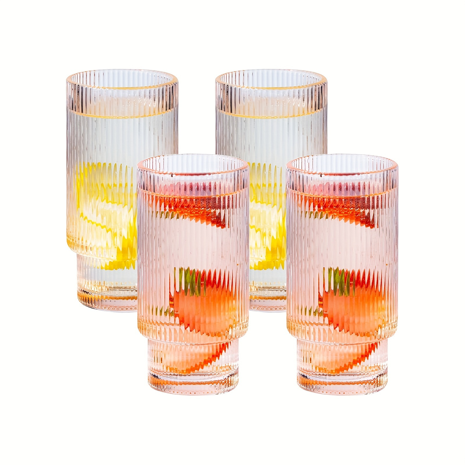 Ribbed Glass Cups Set Vintage Drinking Glassware Set Premium - Temu