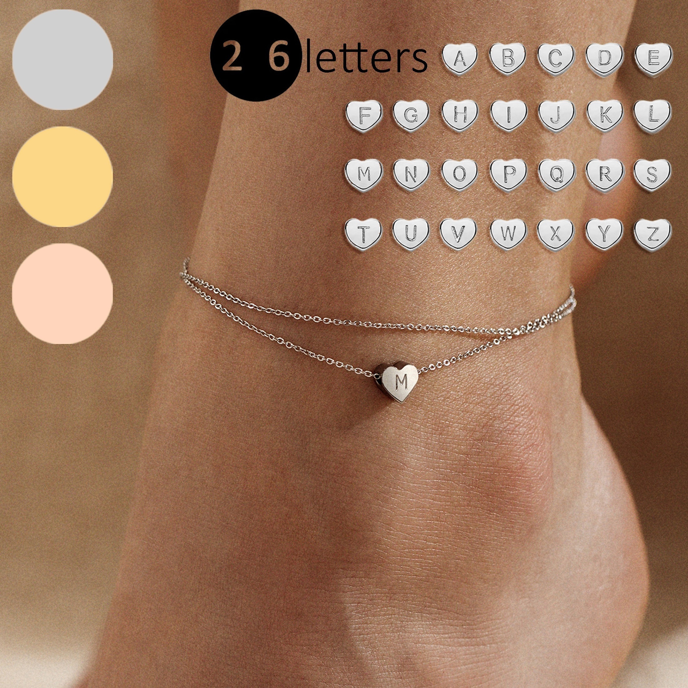 Letter M Block Alphabet Initial Ankle Bracelet Anklet Sterling Silver 