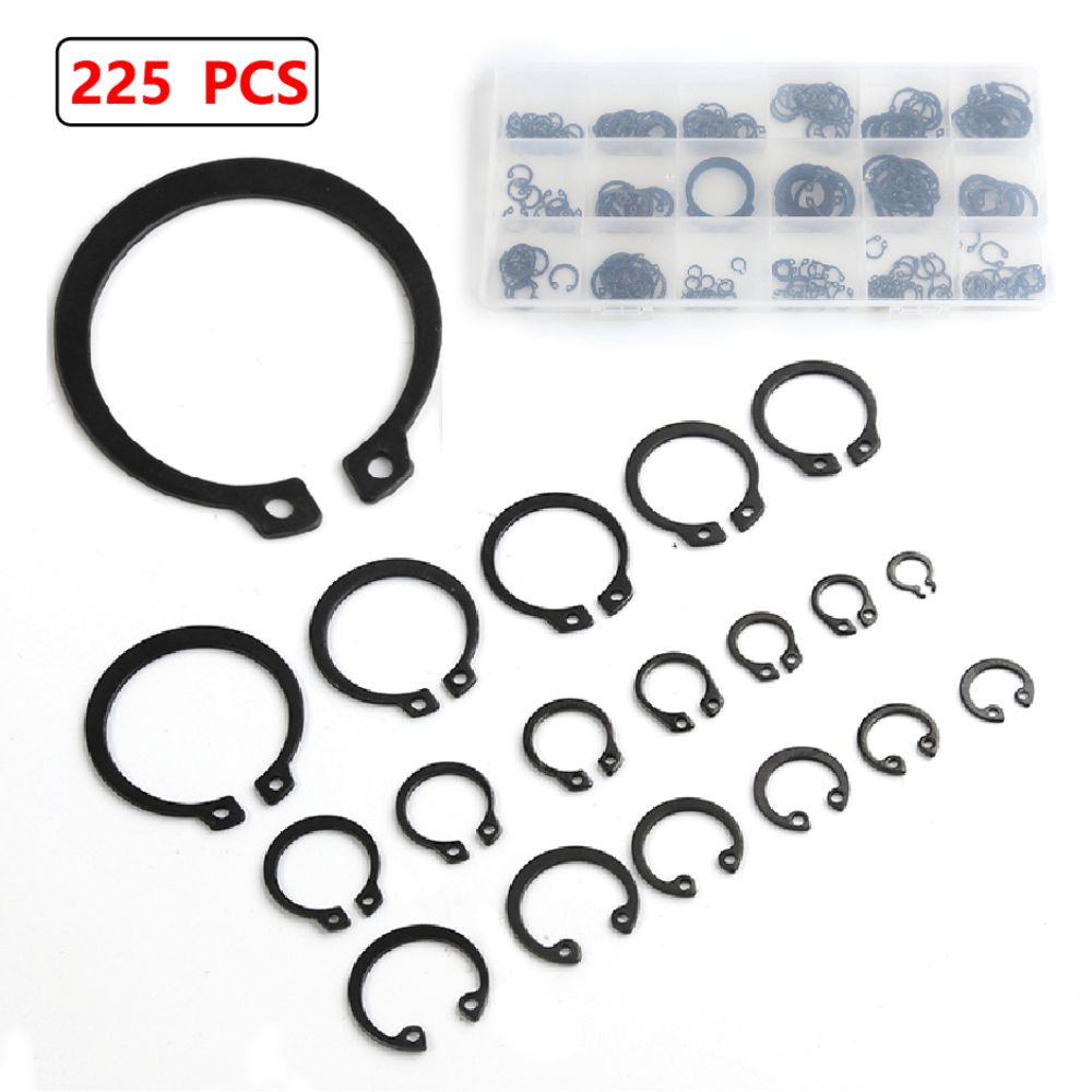 225pcs Black C Clips Snap Ring Shop Assortment, Internal & External Lock  Snap Retaining Ring Circlip for Industrial Fasteners, 18 Sizes
