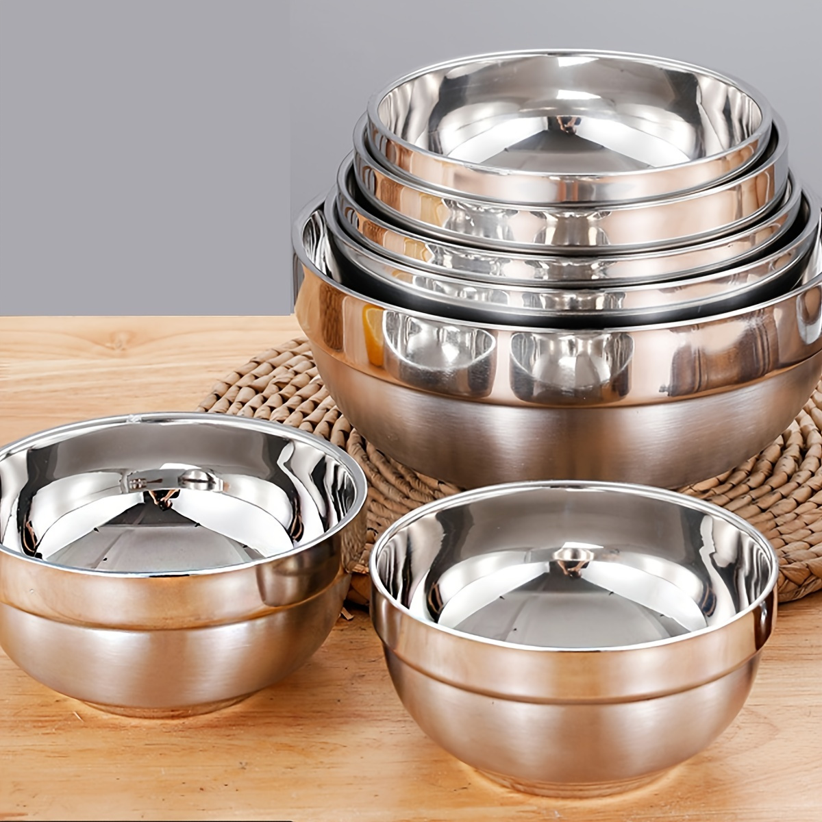 Heat Insulated Stainless Steel Bowl Mixing Bowl Double Layer Rice Bowls  Metal Ice Cream Soup Bowls for Kitchen Flatware