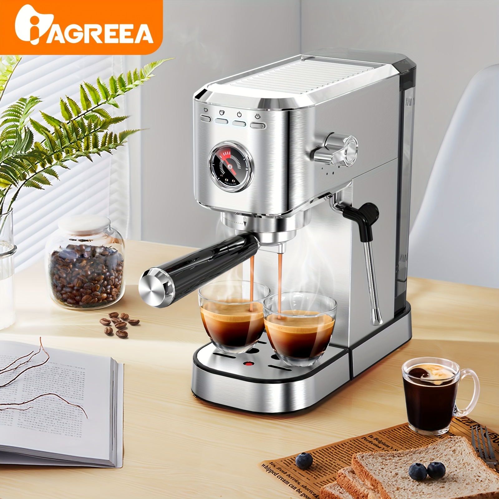  MUMUJJ Máquina de café semiautomática para el hogar, máquina  para hacer capuchino espresso, con espumador de leche y pantalla de  temperatura del agua : Hogar y Cocina
