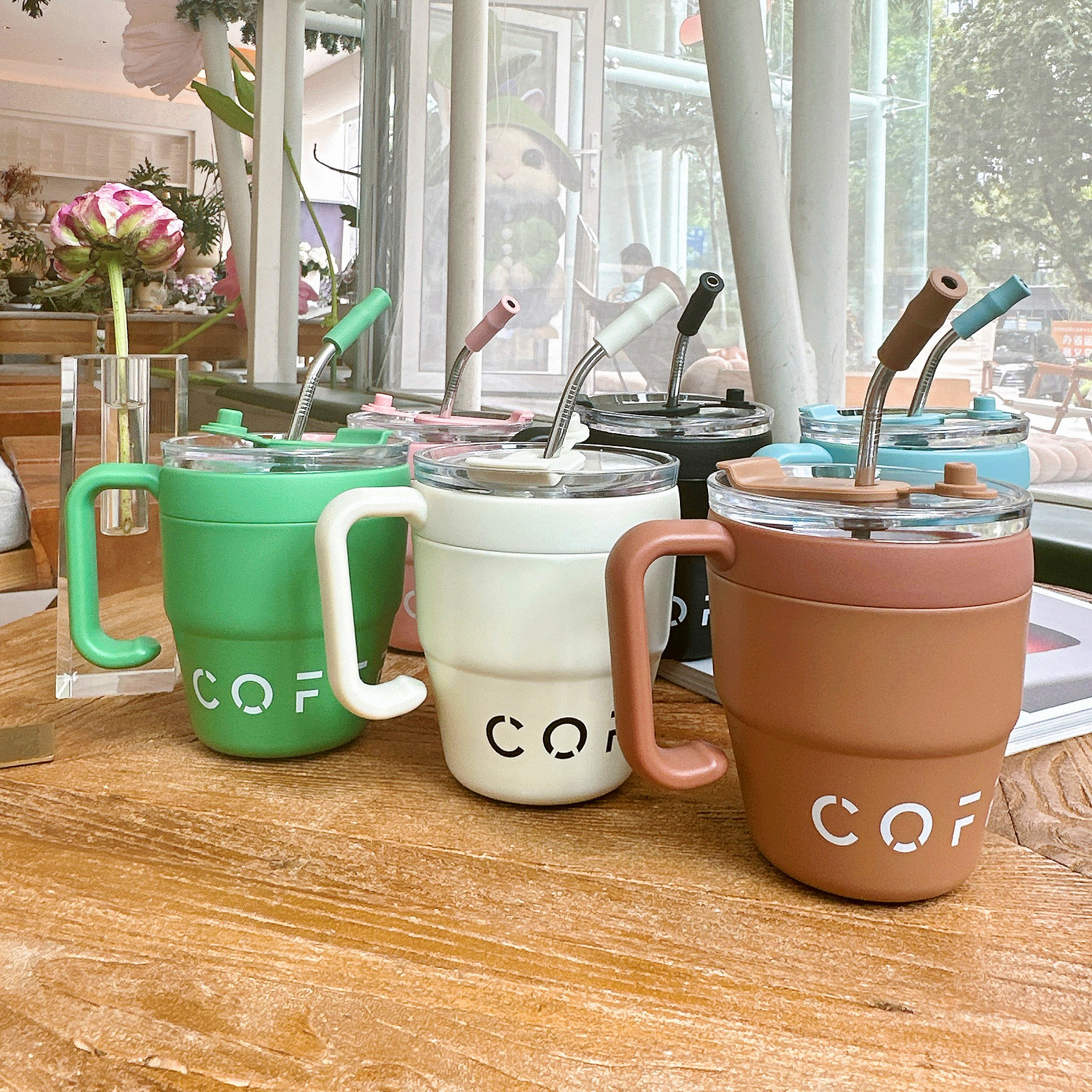 Coffee Cup Double layer Plastic Straw Cup Tumblers With Lids - Temu