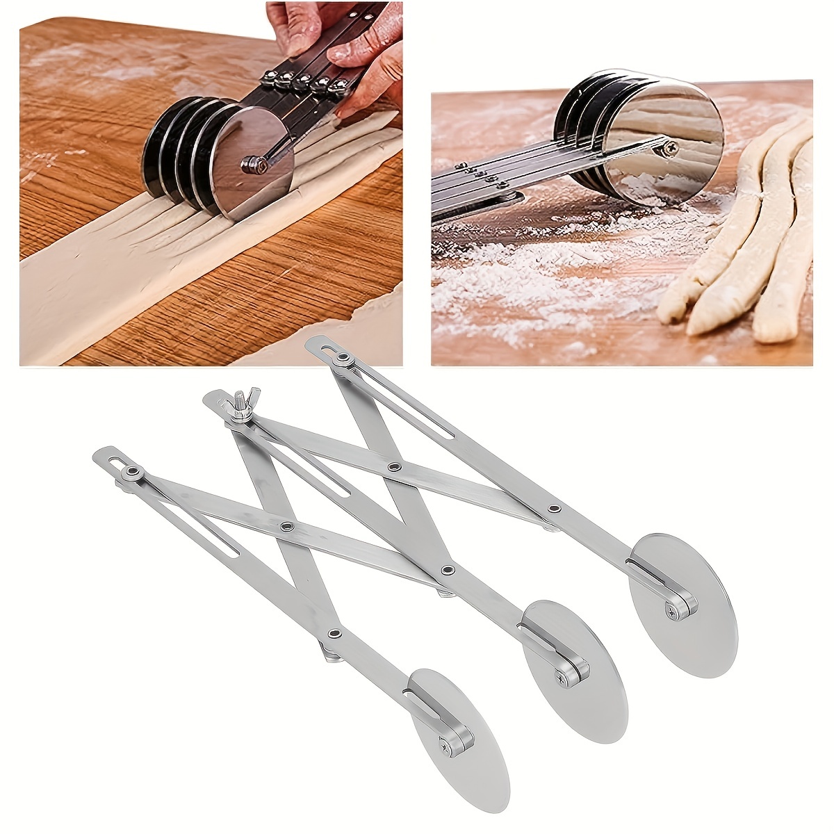 4 Wheel Stainless Steel Pastry Cutter,Expandable Pizza Slicer,Adjustable  Cutter Roller Cookie Dough Cutter Divider