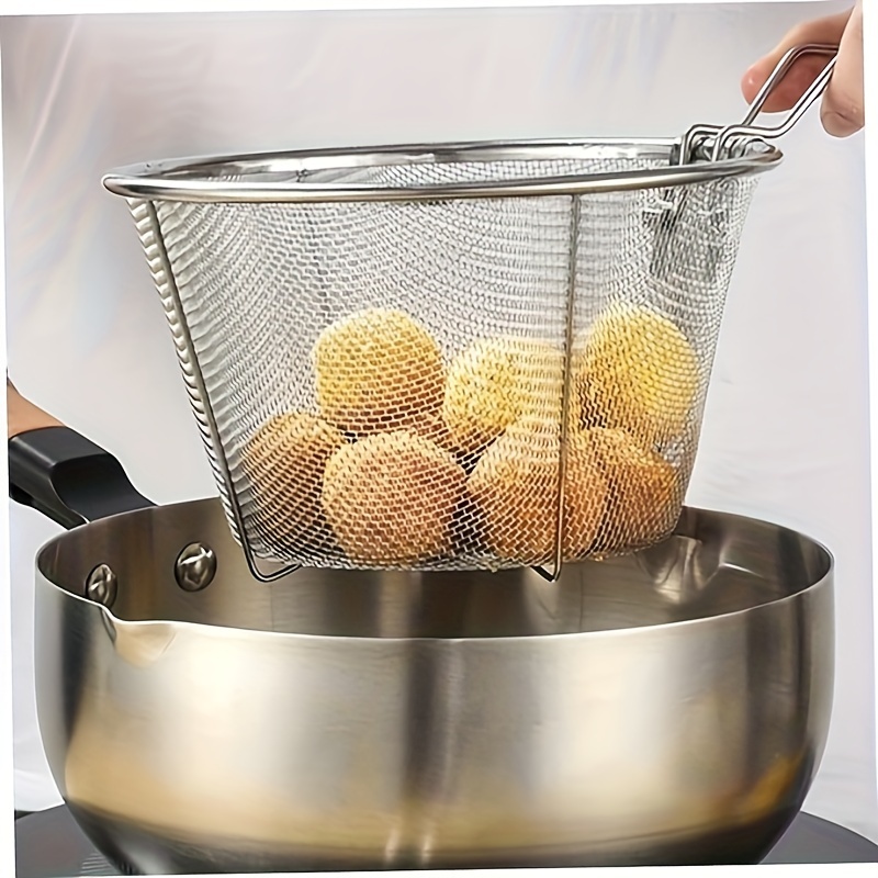 1pc Fry Pan, Deep Fryer, Japanese Deep Frying Pot 304 Stainless Steel Deep  Fryer Pan With Thermometer, Lid,Oil Drip Drainer Rack For Turkey Legs,  Chicken Wings, French Fries - 7.87inch/9.45inch