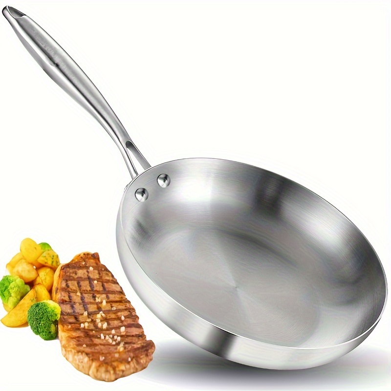 Oven Safe 304 Stainless Steel Frying Pan Wooden Handle Open