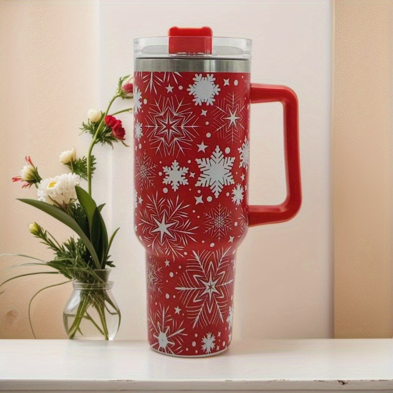 Christmas Tumbler With Lid And Straw, Stainless Steel Thermal Water Bottle  With Handle, Christmas Present, Santa Claus And Elk Pattern Cup, Portable  Drinking Cups, For Car, Home, Office, Summer Drinkware, Travel Accessories