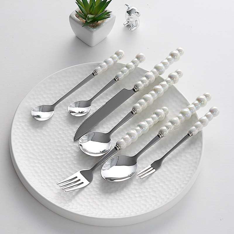 Unique Pearl Shape Cutlery Set With Ceramic Handles 304 - Temu