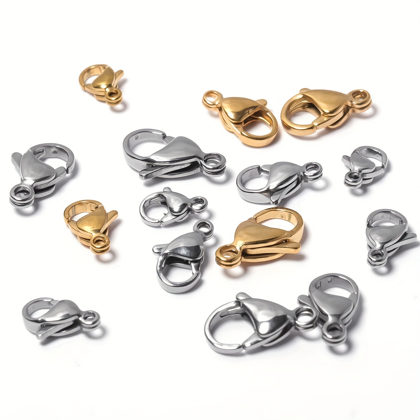 100pcs 304 Stainless Steel Lobster Claw Clasps Hooks Chain Closure Parrot  Trigger Clasps Real 24K Gold