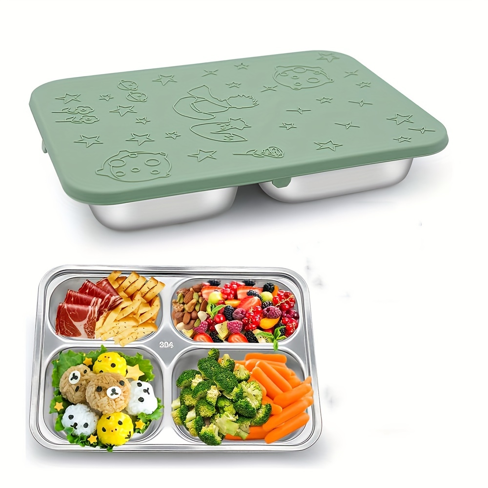 1set 304 Stainless Steel 4 Compartments Insulated Lunch Box With Handle,  Including 1 Stainless Steel Spoon, Chopsticks And Insulated Bowl, Microwave  Safe, Anti-scald, Leak-proof Bento Box, Suitable For Kids, Safe, Healthy,  And