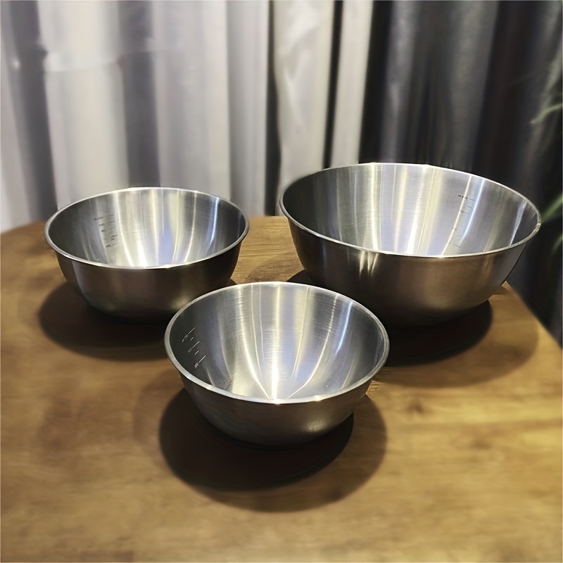 3pcs/Set, Large Kitchen Bowls With Measuring Scale, Stainless Steel Soup  Bowls, Ramen Bowls, Salad Bowl, Single Layer Mixing Bowls, Prep Bowls For  Mea