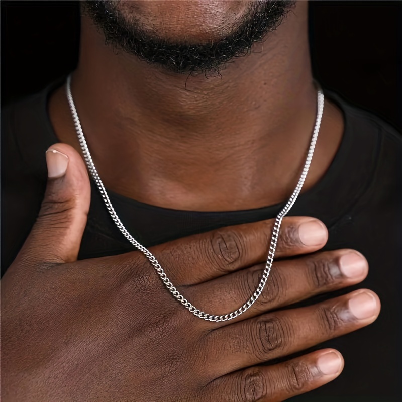 Collier homme, collier diamant chaîne homme, chaîne homme argent 8 mm,  chaîne diamant homme, or blanc zircone diamants Bijoux homme -  France