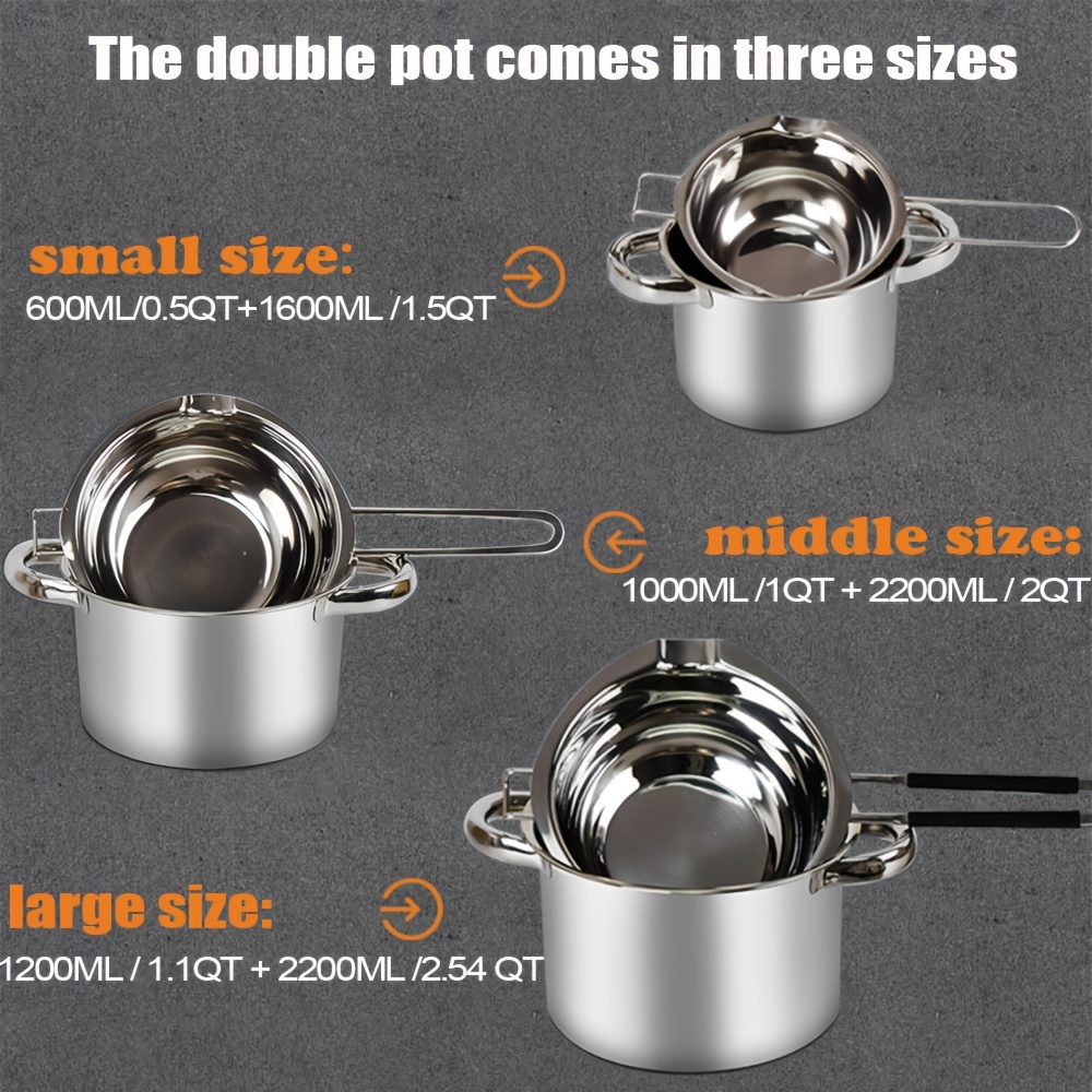 Promo 1000ML/2600ML Double Boiler Pot Set,1QT Chocolate Melting