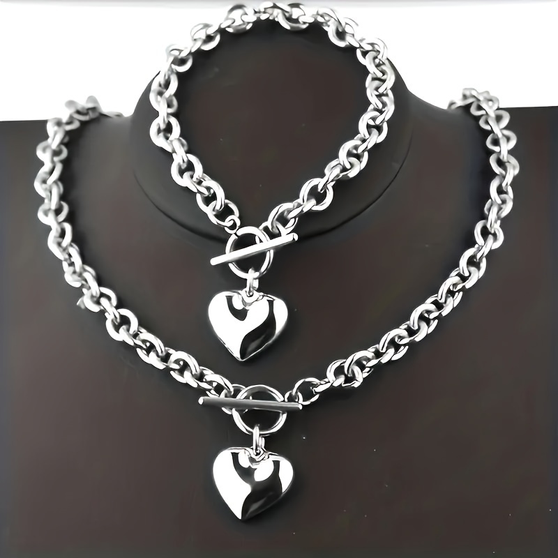 Stainless Steel Big Thick Heart Shape Necklace Chain for Women Men